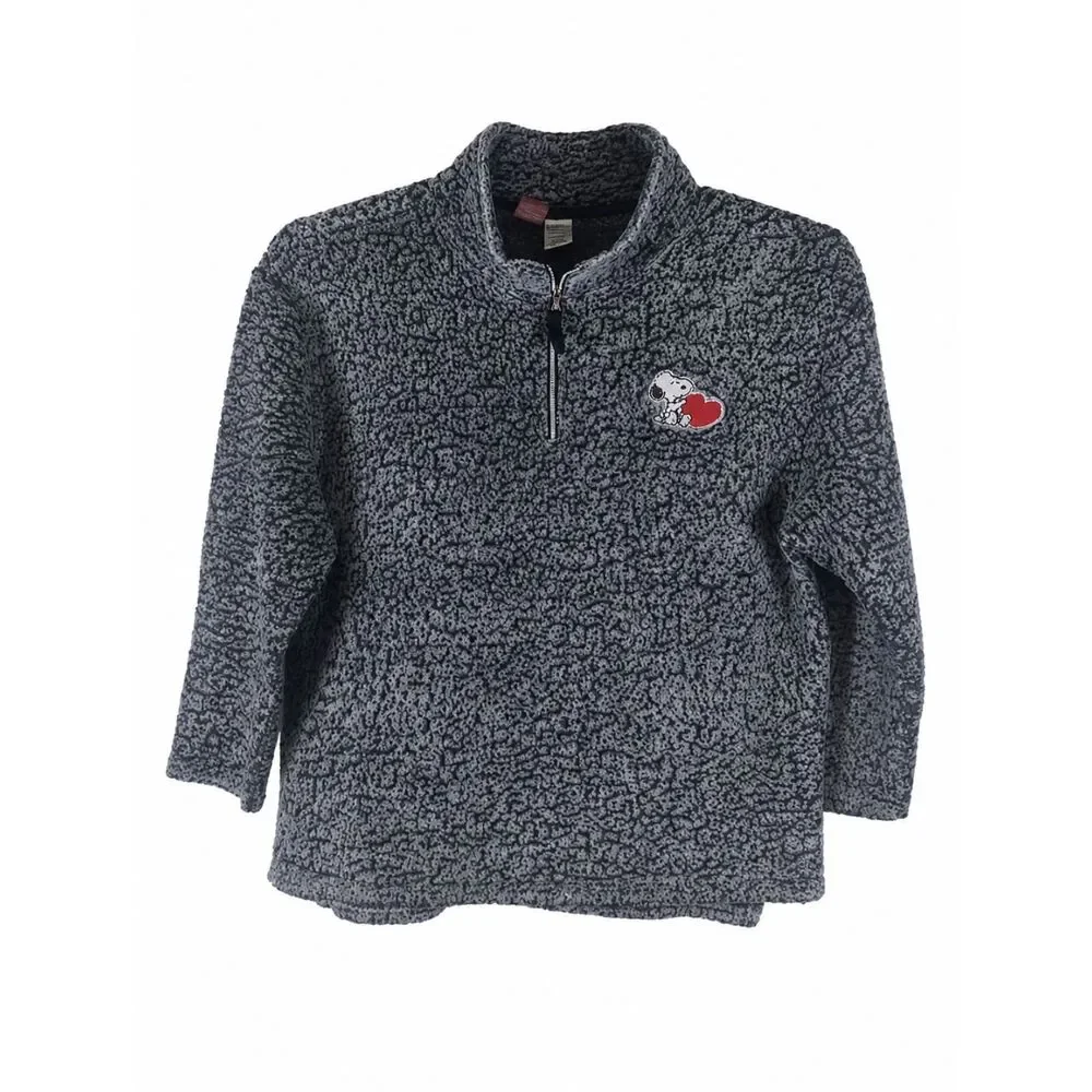 Peanuts Snoopy Women’s XL Gray Sherpa Fleece Quarter Zip Pullover Red Heart